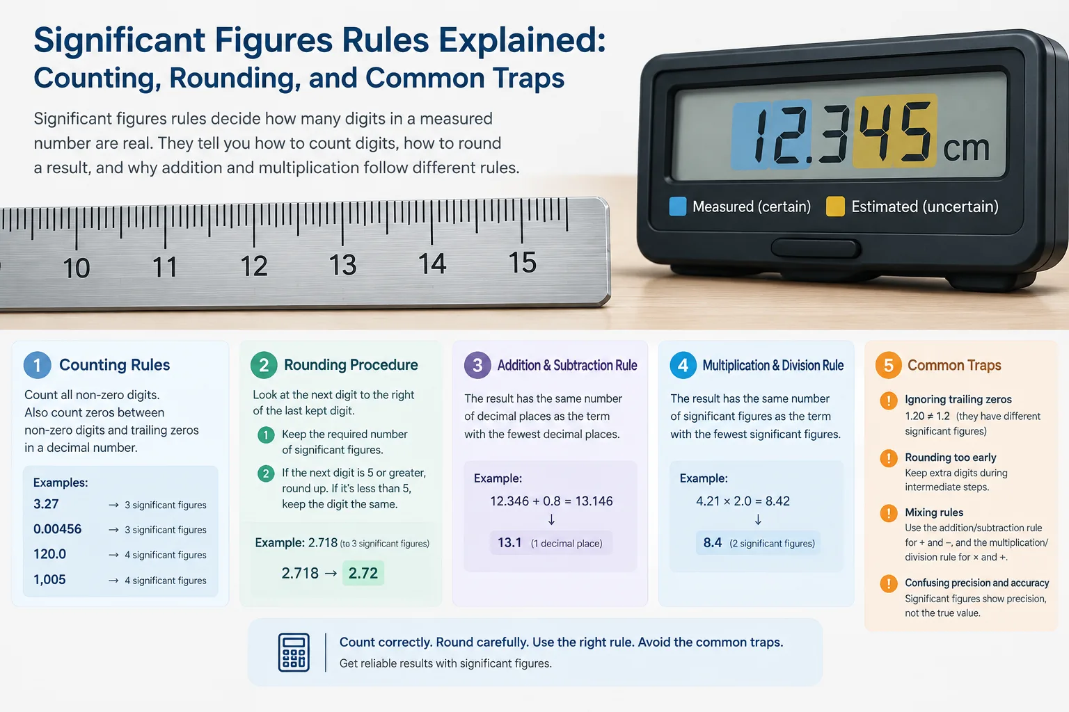 editorial illustration of a ruler and a digital display with the meaningful digits highlighted