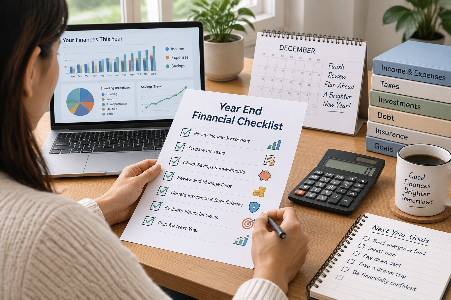 person reviewing a yearly financial checklist
